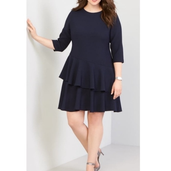 Eliza J Dresses & Skirts - Eliza J Tiered Ruffle Knit Dress Navy NWT